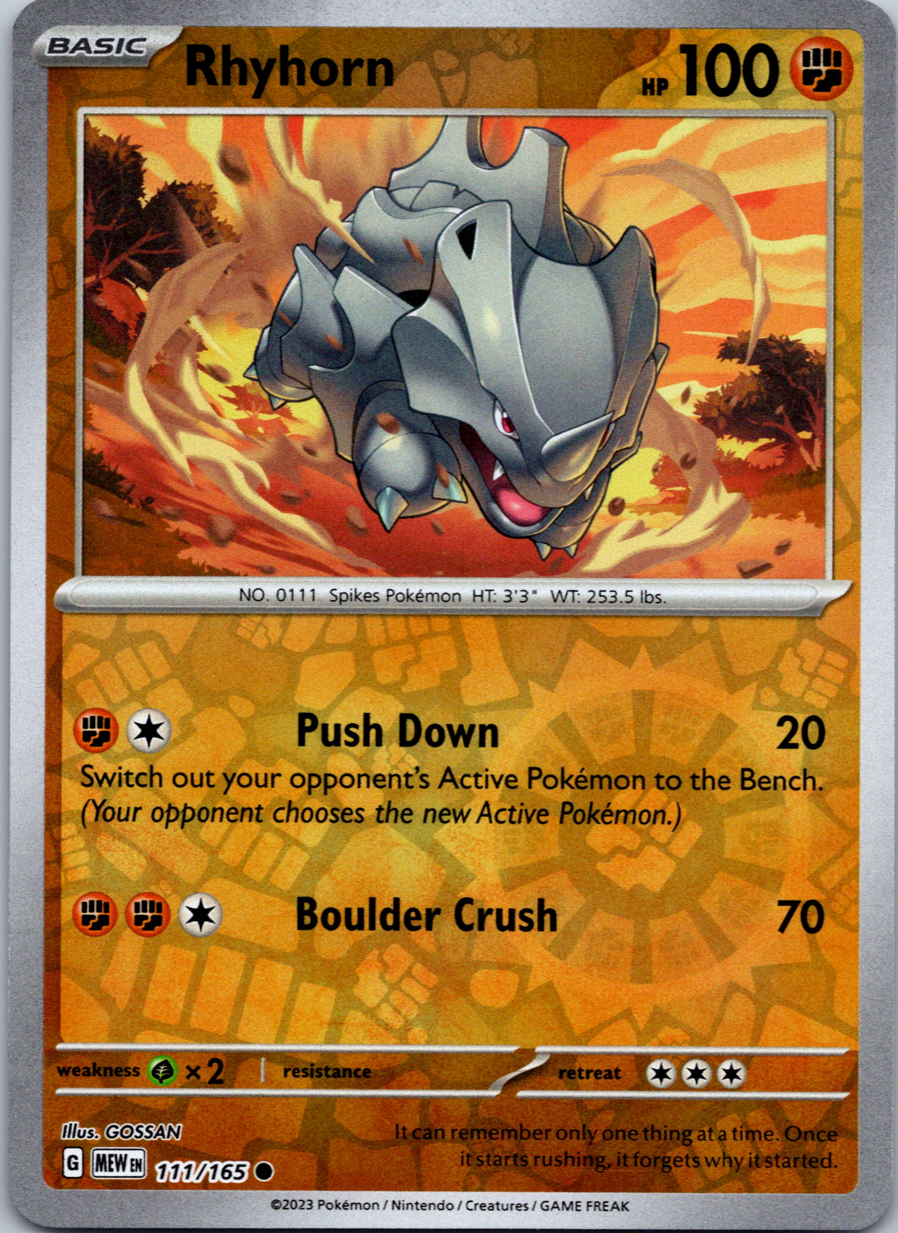 Rhyhorn (111/165) [Scarlet & Violet:  151] Reverse Holofoil