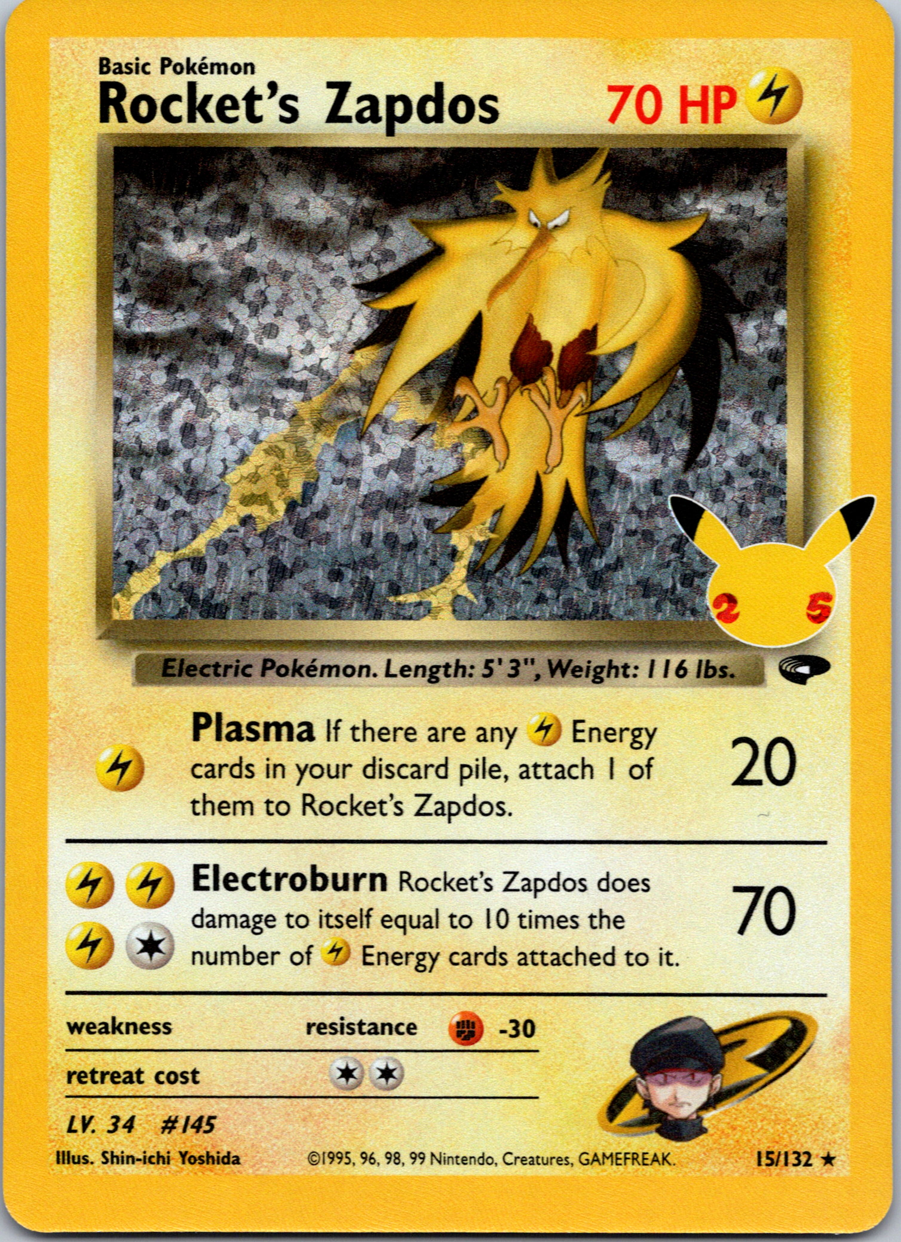 Rocket's Zapdos [015/132] (Celebrations: Classic Collection) Holofoil