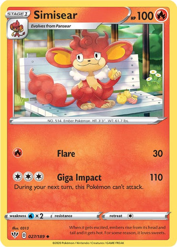 Simisear [027/189] [Darkness Ablaze] Reverse Holofoil