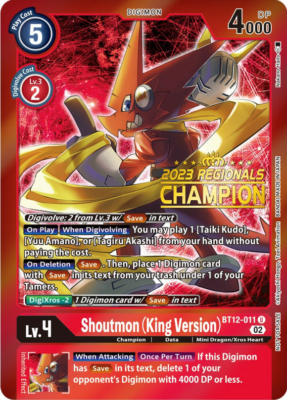 Shoutmon (King Version) (2023 Regionals Champion) [BT12-011 U] [Across Time] Foil