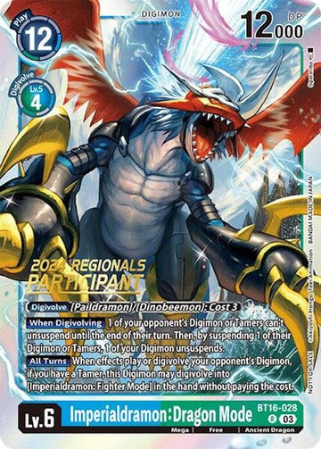 Imperialdramon: Dragon Mode (2024 Regionals Participant) [BT16-028 R] [Beginning Observer] Foil