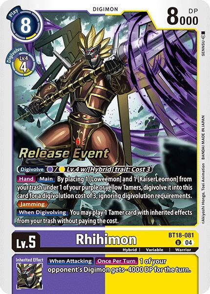 Rhihimon [BT18-081-U] [Release Special Booster 2.0 Celebration Event Cards] Foil