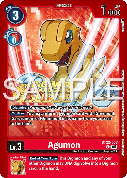Agumon (Judge Pack 2025 Wave 2) [BT22-008 U] [Cyber Eden] Foil
