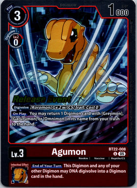 Agumon [BT22-008 U] [Cyber Eden Release Event Cards] Foil