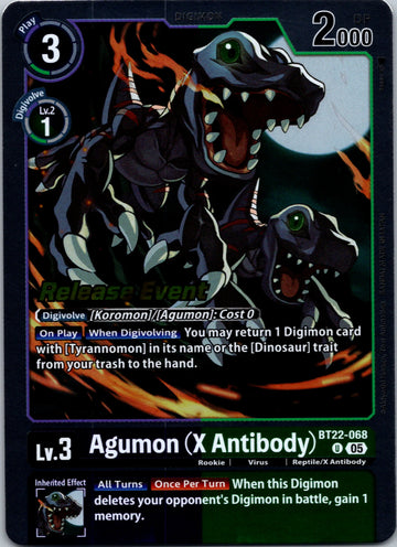 Agumon (X Antibody) [BT22-068 U] [Cyber Eden Release Event Cards] Foil