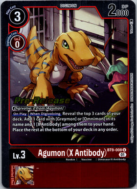 Agumon (X Antibody) [BT9-008] [X Record Pre-Release Cards] Foil
