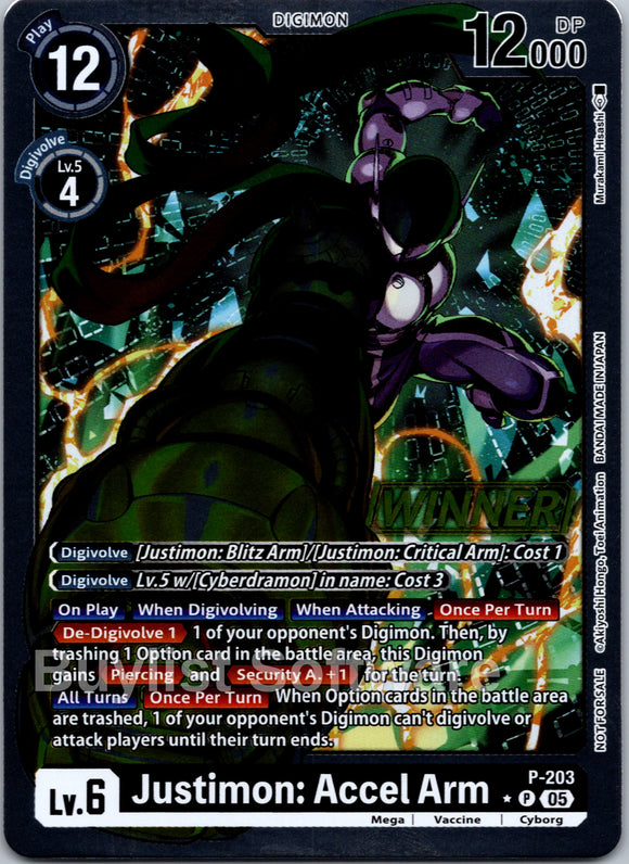 Justimon: Accel Arm (Store Tournament 2025 Vol.4 Winner Pack) [P-203 P] [Digimon Promotion Cards] Foil