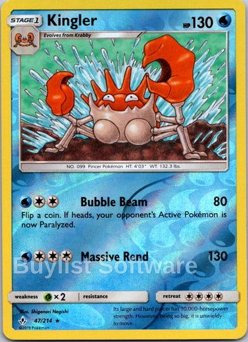 Kingler [47/214] [Unbroken Bonds] Reverse Holofoil