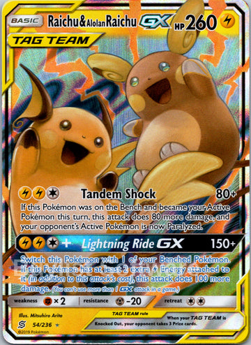 Raichu & Alolan Raichu GX [54/236] [Unified Minds] Holofoil