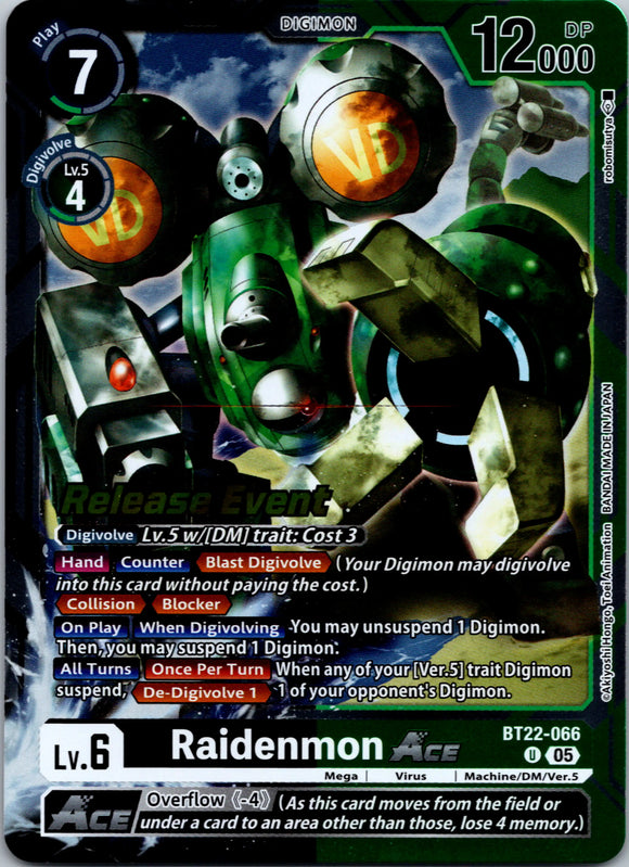 Raidenmon ACE [BT22-066 U] [Cyber Eden Release Event Cards] Foil