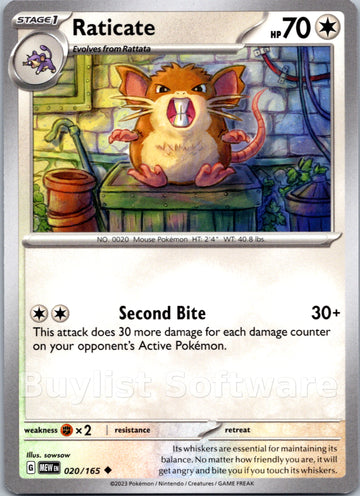 Raticate (020/165) [Scarlet & Violet:  151] Reverse Holofoil