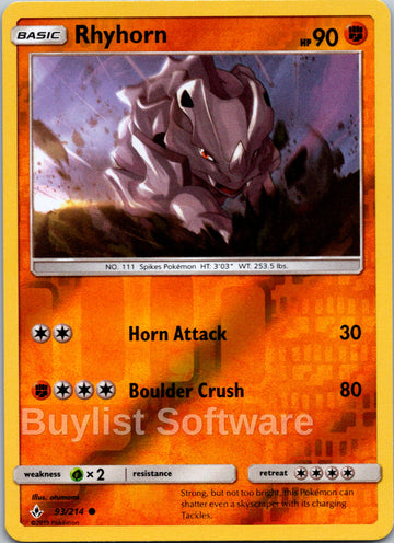 Rhyhorn [93/214] [Unbroken Bonds] Reverse Holofoil