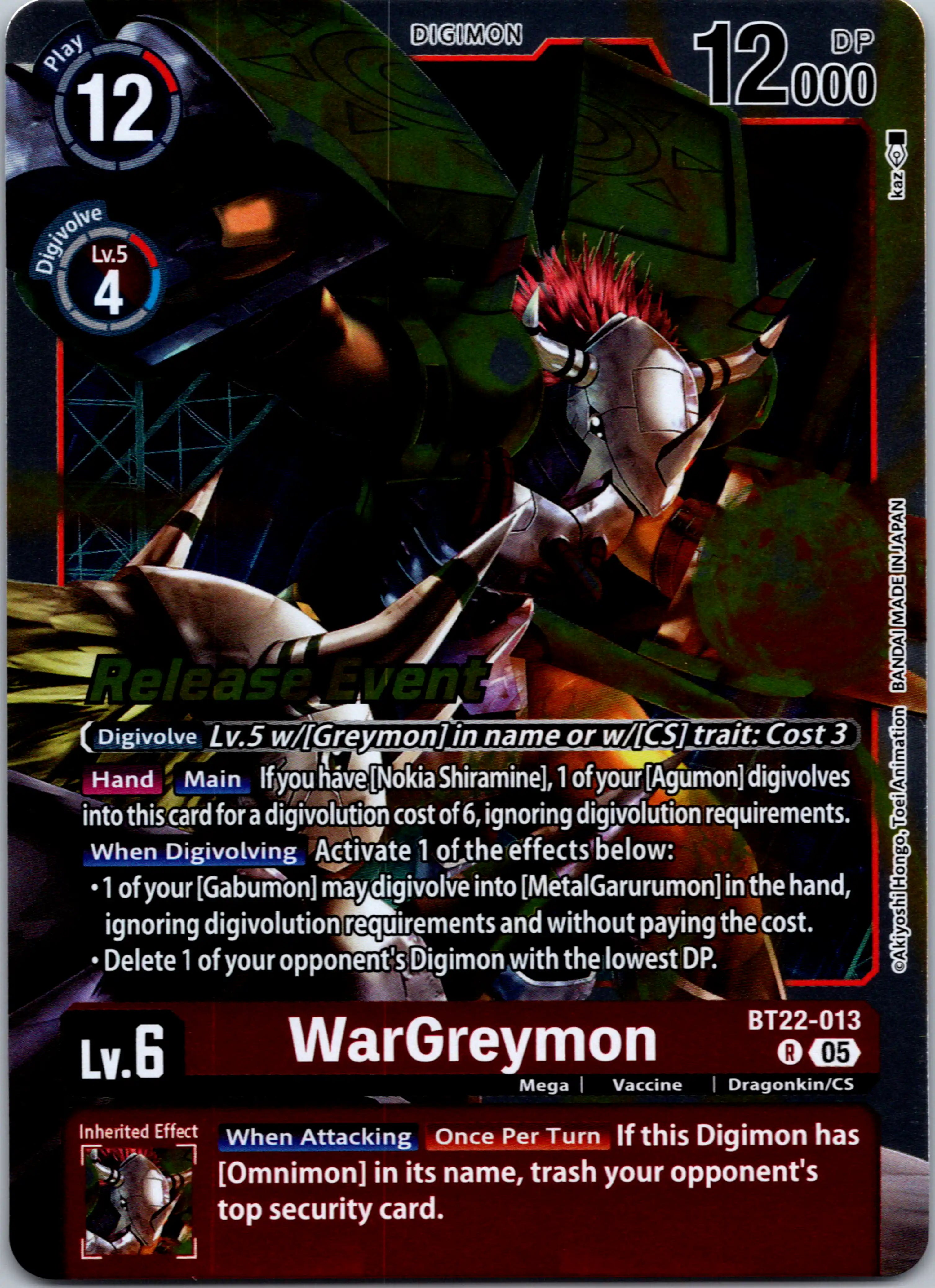 WarGreymon [BT22-013 R] [Cyber Eden Release Event Cards] Foil