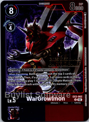 WarGrowlmon (2023 Regionals Participant) [EX3-062] [Draconic Roar] Foil