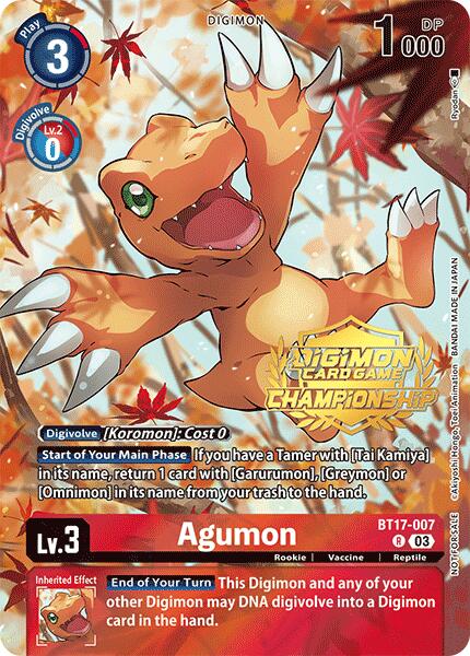 Agumon (Championship 2024 Tamers Pack) [BT17-007 R] [Secret Crisis] Foil