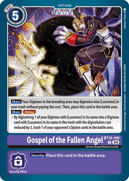 Gospel of the Fallen Angel [BT18-100-U] [Release Special Booster 2.0] Normal