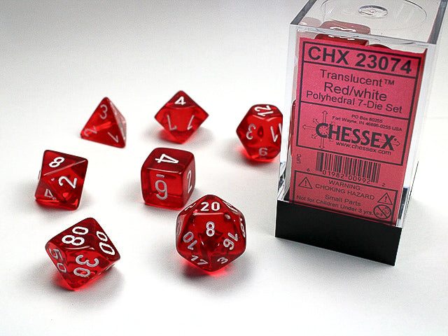 Chessex 7ct Translucent Red/White Dice Set - Duel Kingdom