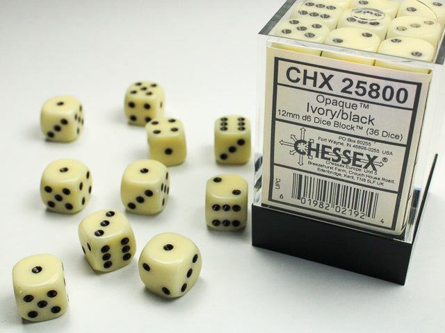 Chessex 36ct Ivory w/ Black Opaque D6 Dice - Duel Kingdom