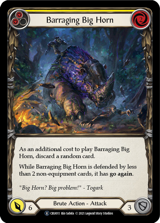 Barraging Big Horn (Yellow) (Rainbow Foil) [CRU011-RF] Unlimited Rainbow Foil - Duel Kingdom